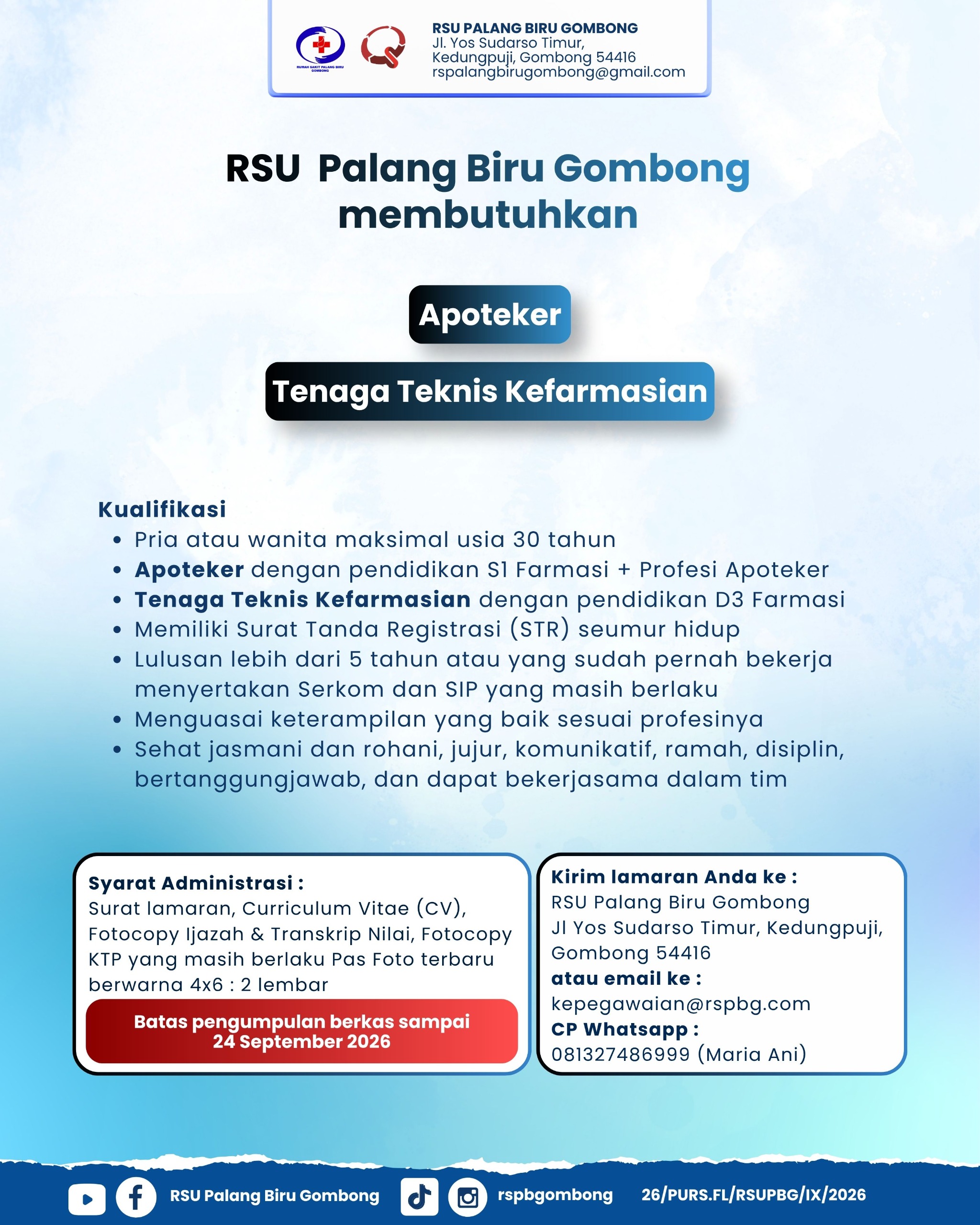Oprec Apoteker RSU Palang Biru Gombong