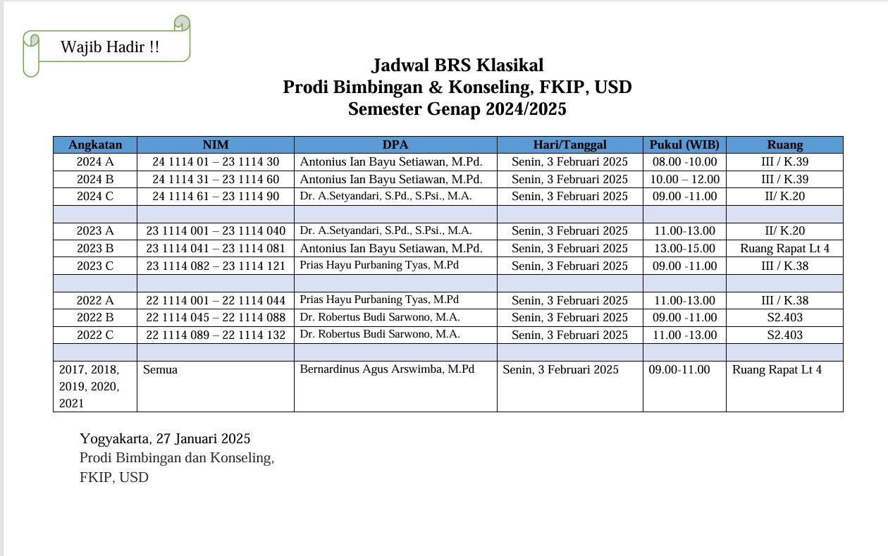 Jadwal BRS genap