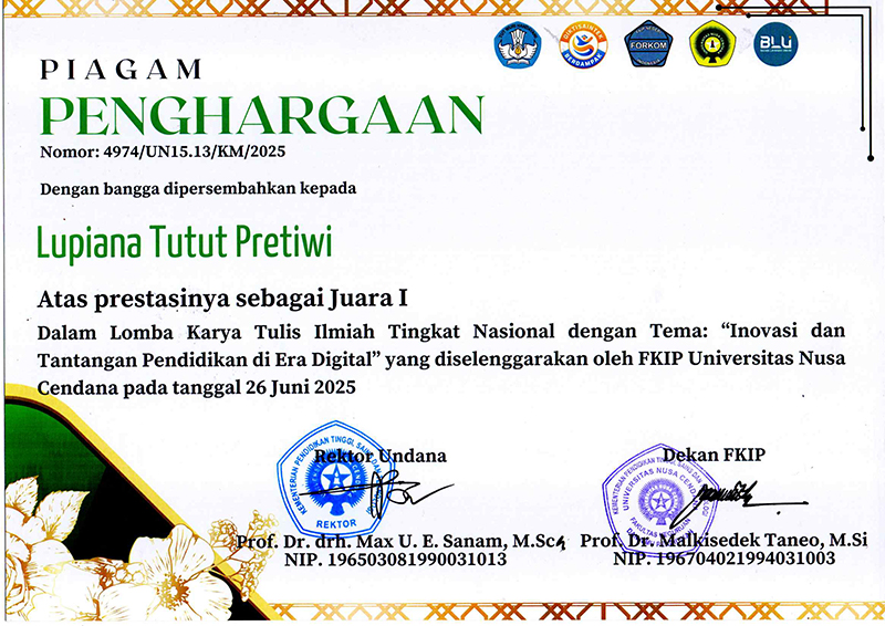 Piagam Penghargaan Juara I Lomba KTI (Lupiana)web