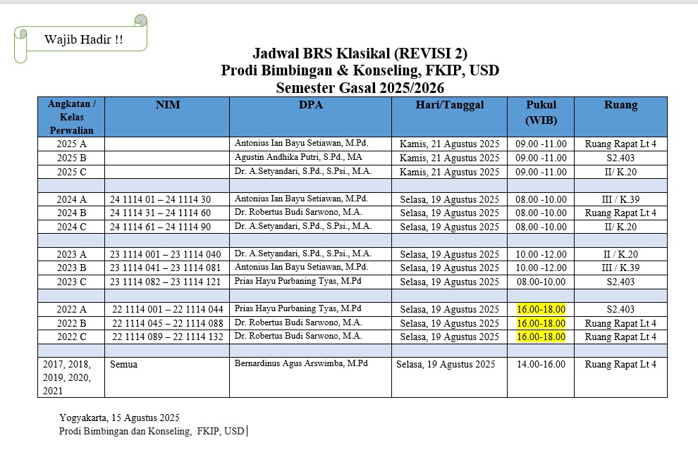 jadwal BRS Klasikal