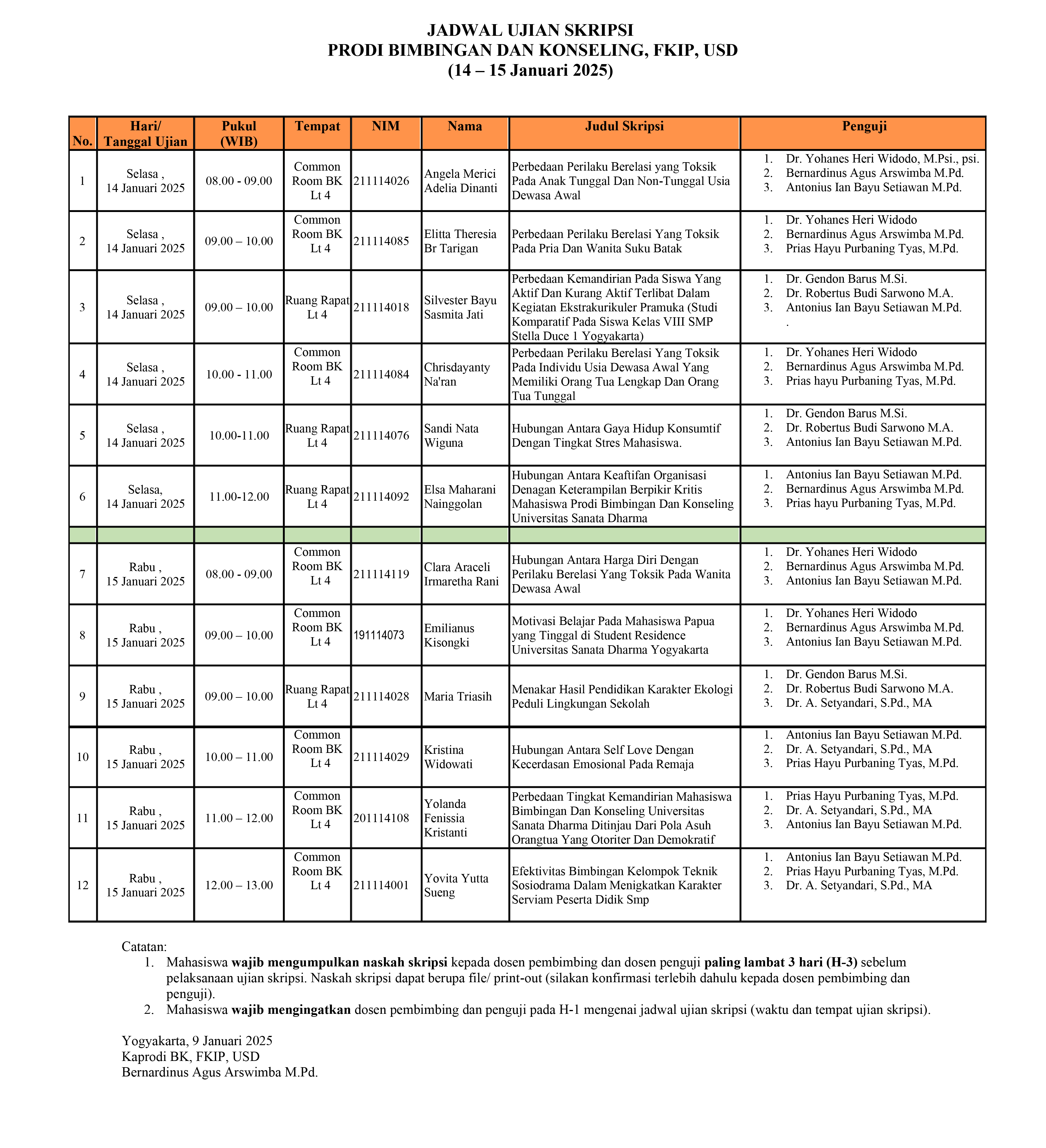 jadwal ujian skripsi Januari 2025-01