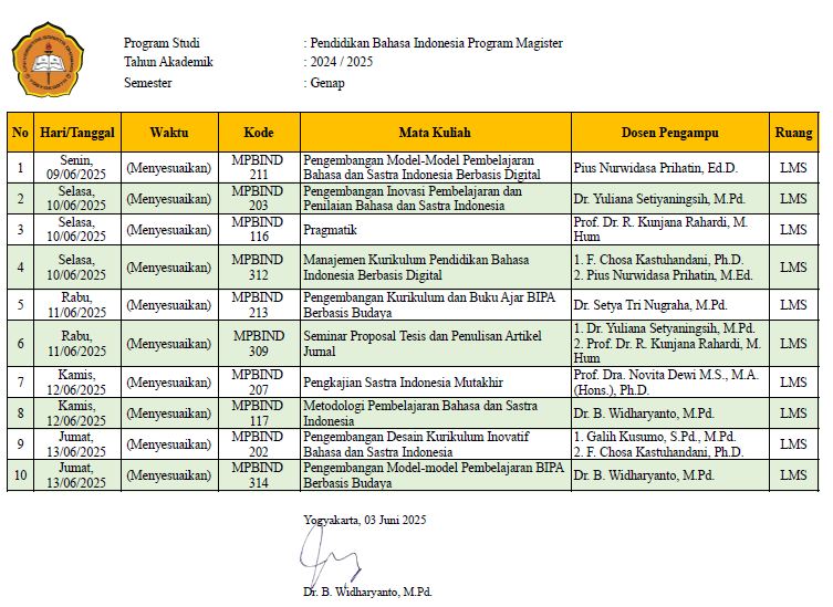 Jadwal UAS Genap 24-25