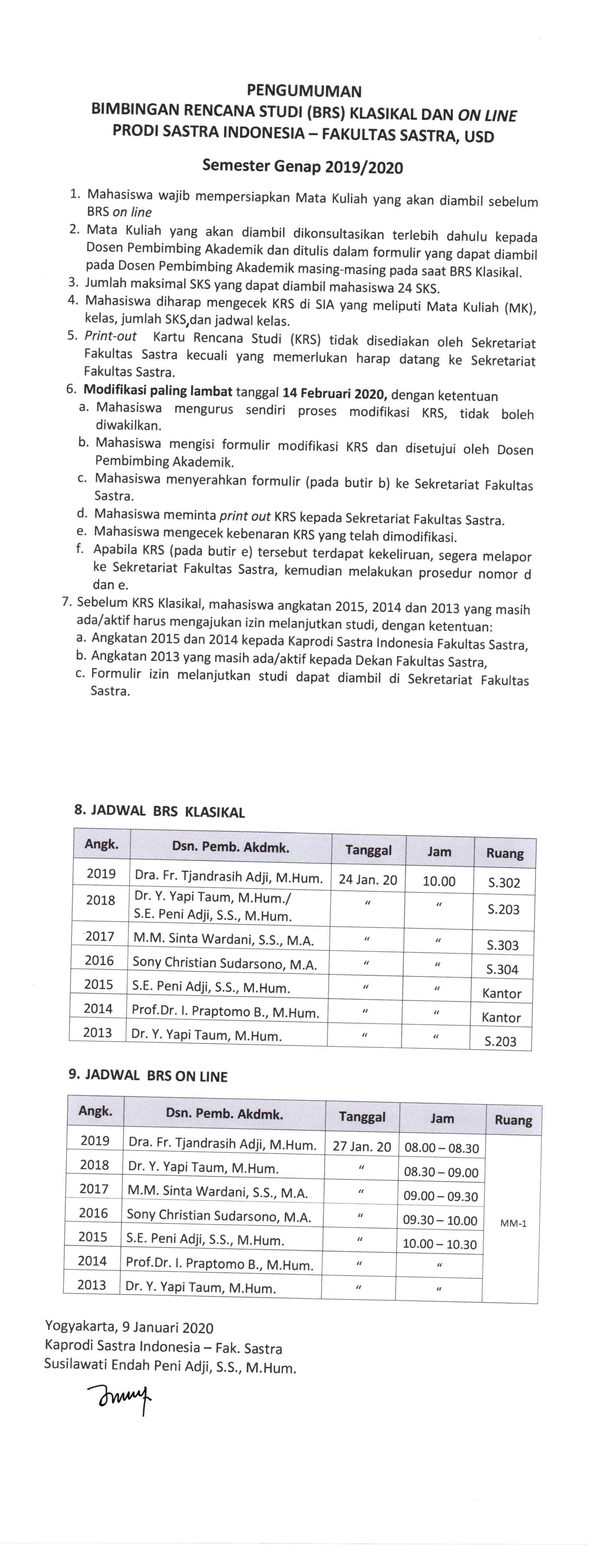 Jadwal BRS Genap 2019